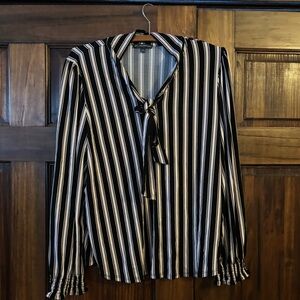 Adrianna Papell Tie Front Black Striped Blouse